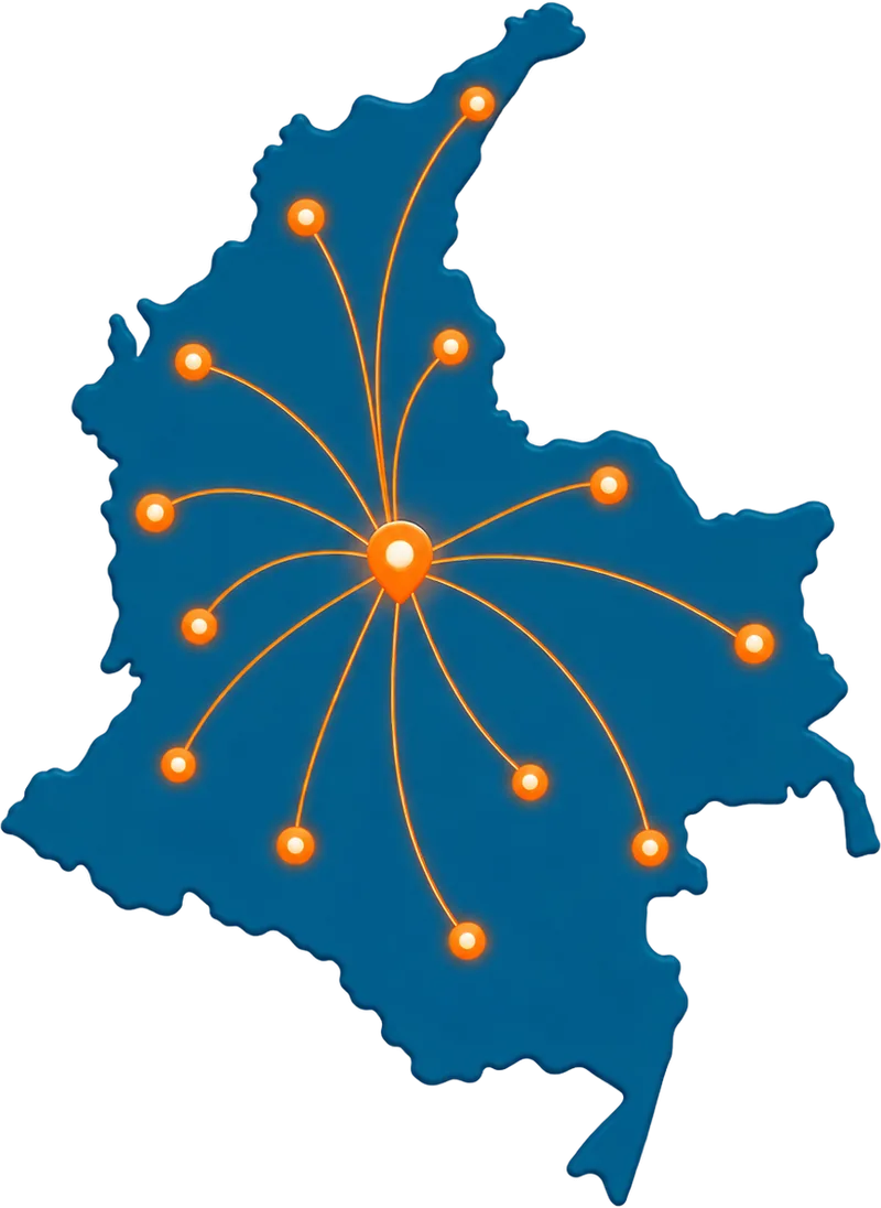 Mapa de Colombia con los puntos de operación de B2 Networks